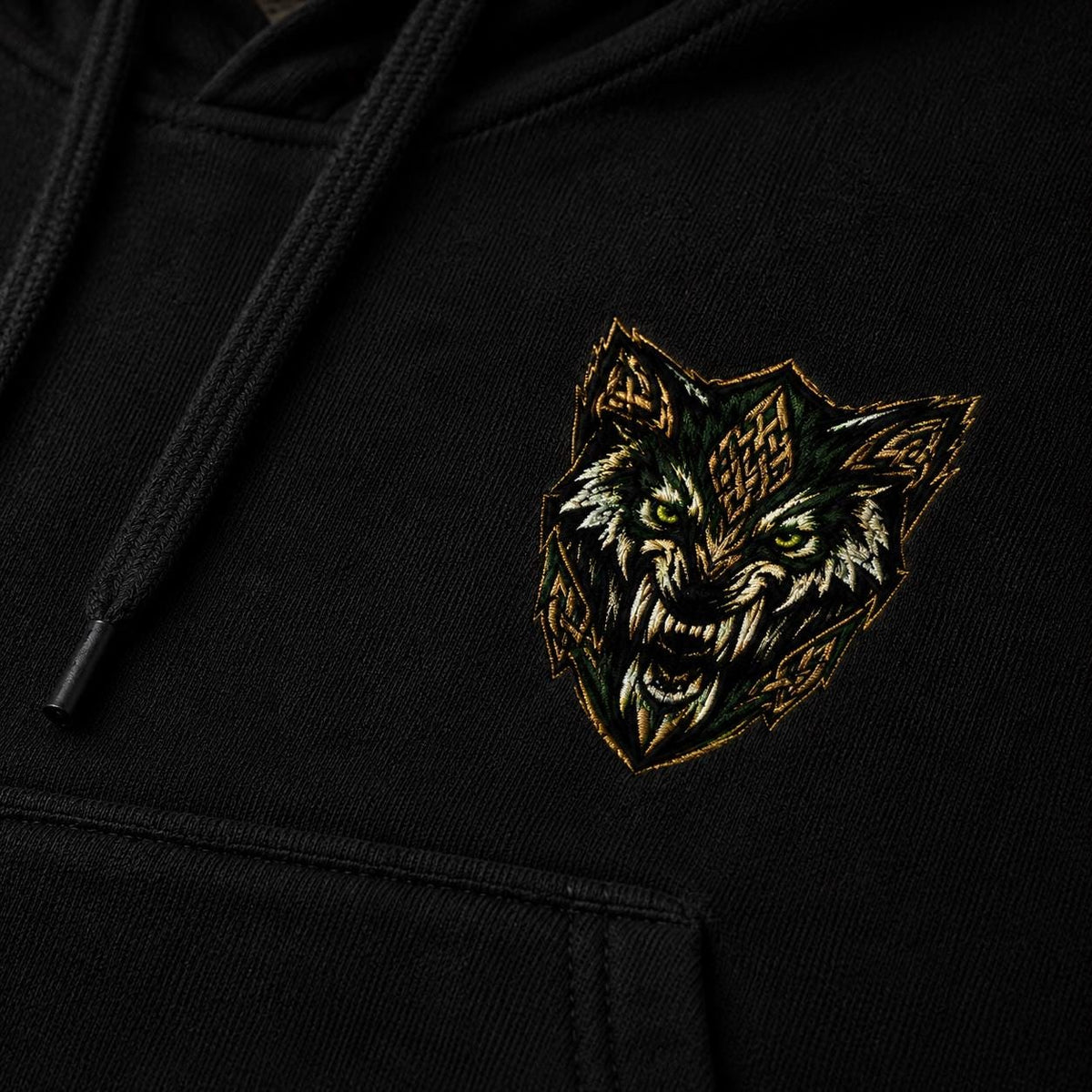 Celtic Wolf Hoodie, Introverted But Will Bite, Unisex Cotton-Blend Fleece, Forest Green Black White - Celtic Wolfwear