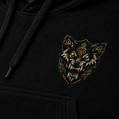 Celtic Wolf Hoodie, Introverted But Will Bite, Unisex Cotton-Blend Fleece, Forest Green Black White - Celtic Wolfwear