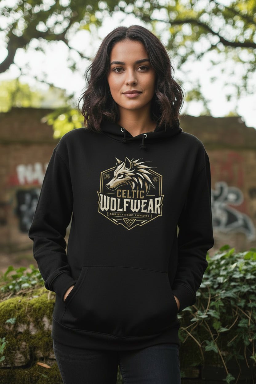 Celtic Wolf Hoodie - Long-sleeve Front Pouch Pocket Unisex - Celtic Wolfwear