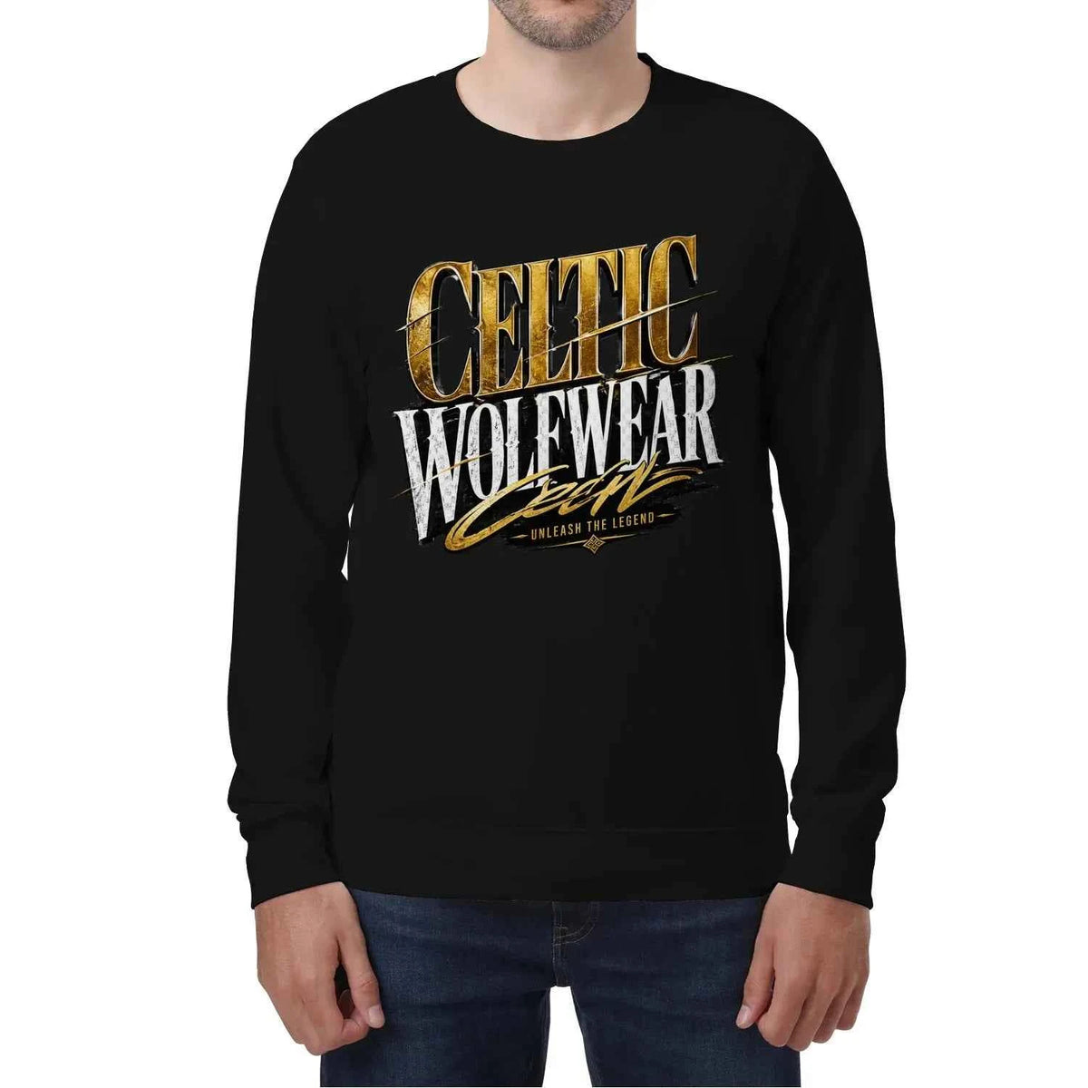 Celtic Wolf Sweatshirt - Unleash the Legend Black Unisex - Celtic Wolfwear