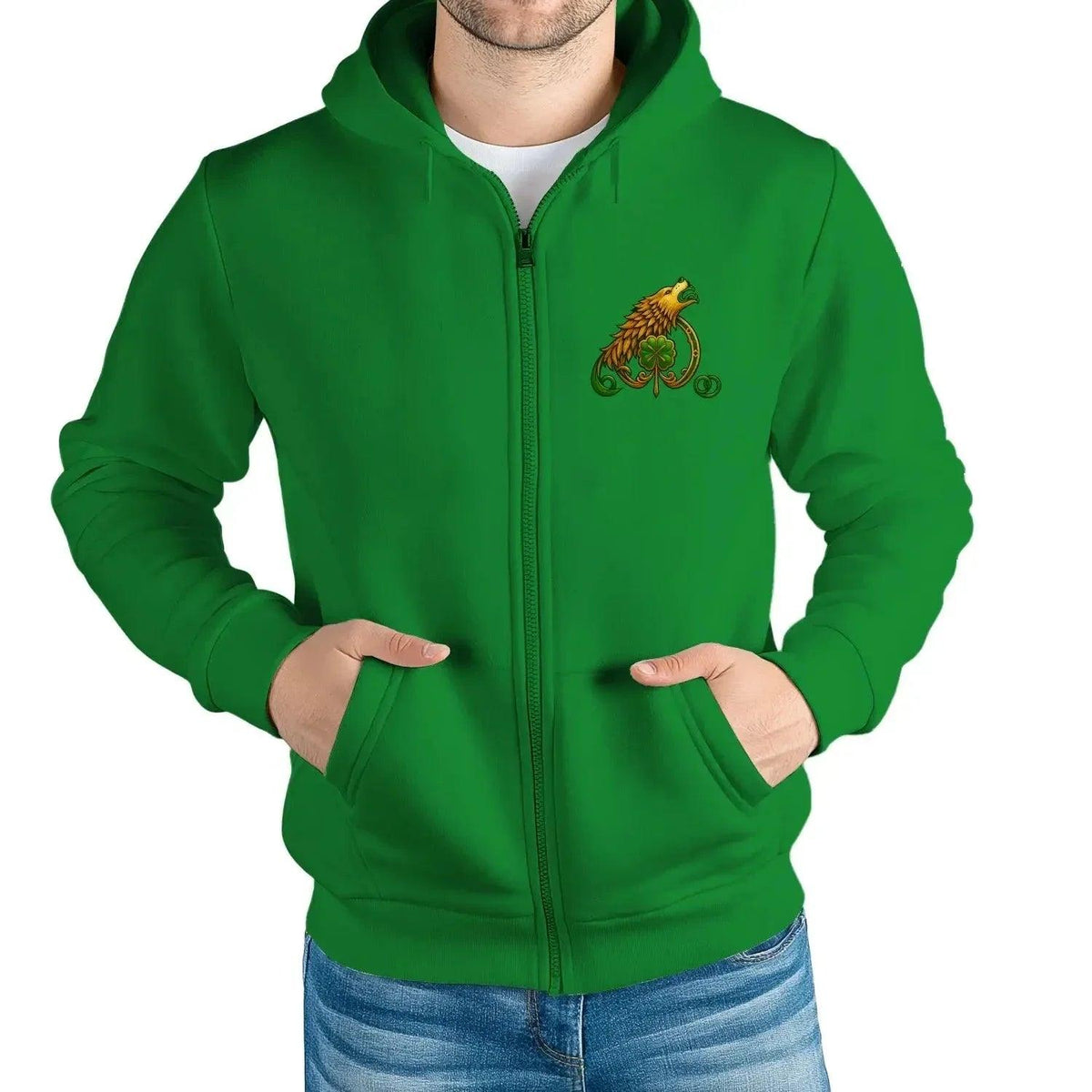 Celtic Wolf Zip Hoodie - Bog Oak, Unisex Matchday Wear - Celtic Wolfwear