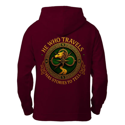 Celtic Wolf Zip Hoodie - He Who Travels Unisex Streetwear - Celtic Wolfwear