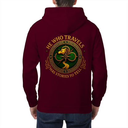Celtic Wolf Zip Hoodie - He Who Travels Unisex Streetwear - Celtic Wolfwear