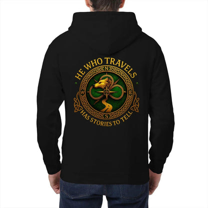 Celtic Wolf Zip Hoodie - He Who Travels Unisex Streetwear - Celtic Wolfwear