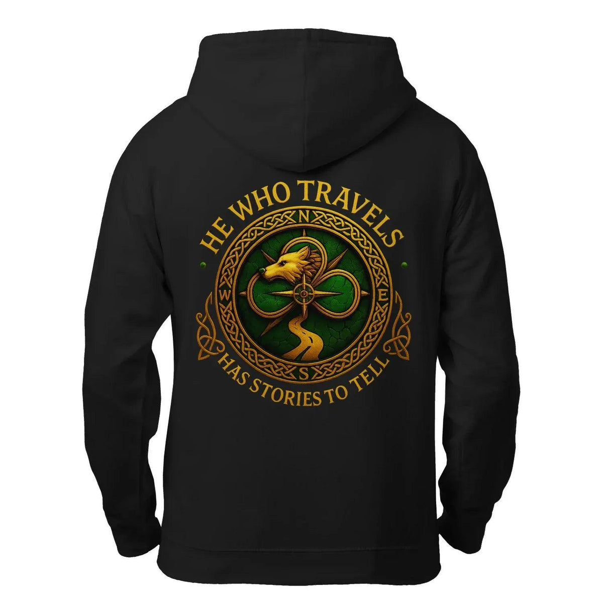 Celtic Wolf Zip Hoodie - He Who Travels Unisex Streetwear - Celtic Wolfwear
