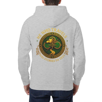 Celtic Wolf Zip Hoodie - He Who Travels Unisex Streetwear - Celtic Wolfwear