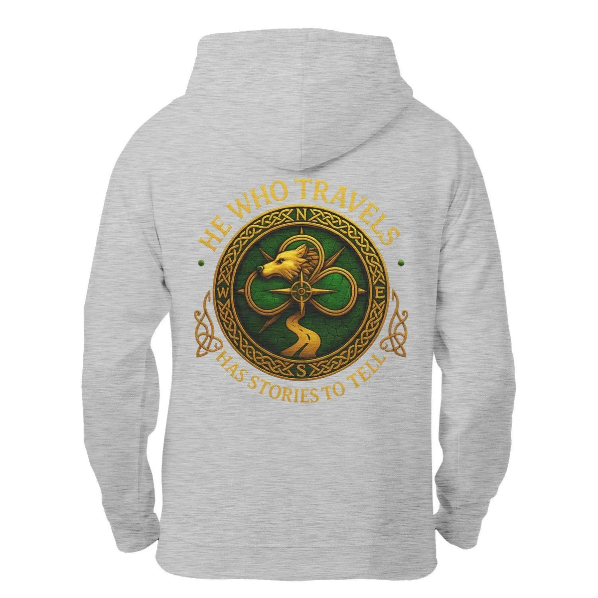 Celtic Wolf Zip Hoodie - He Who Travels Unisex Streetwear - Celtic Wolfwear