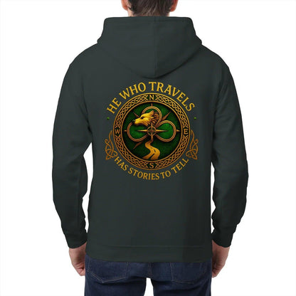 Celtic Wolf Zip Hoodie - He Who Travels Unisex Streetwear - Celtic Wolfwear