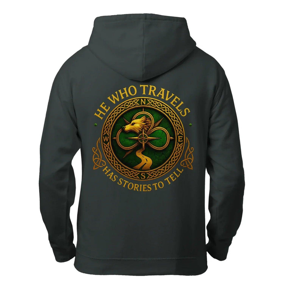 Celtic Wolf Zip Hoodie - He Who Travels Unisex Streetwear - Celtic Wolfwear