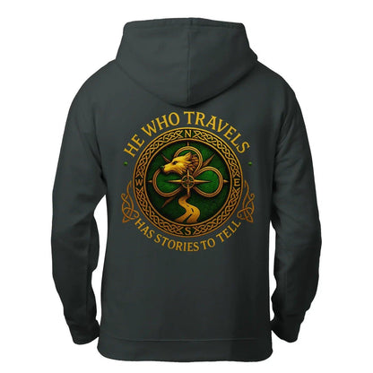 Celtic Wolf Zip Hoodie - He Who Travels Unisex Streetwear - Celtic Wolfwear