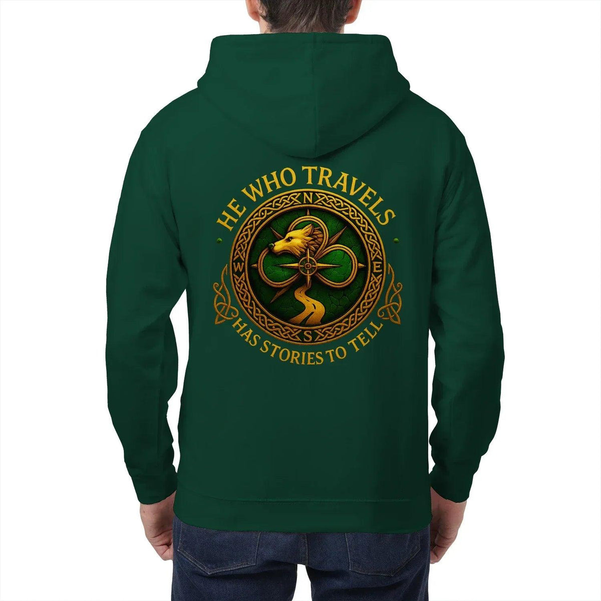 Celtic Wolf Zip Hoodie - He Who Travels Unisex Streetwear - Celtic Wolfwear