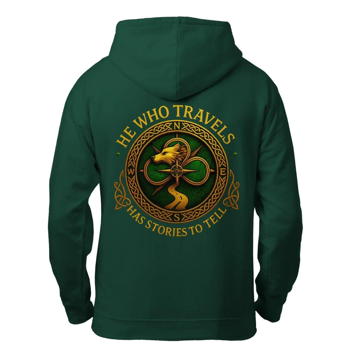 Celtic Wolf Zip Hoodie - He Who Travels Unisex Streetwear - Celtic Wolfwear