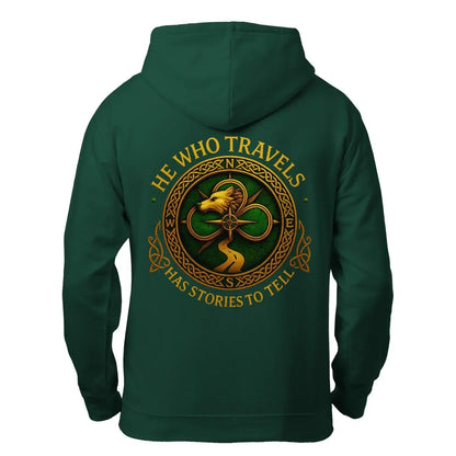 Celtic Wolf Zip Hoodie - He Who Travels Unisex Streetwear - Celtic Wolfwear
