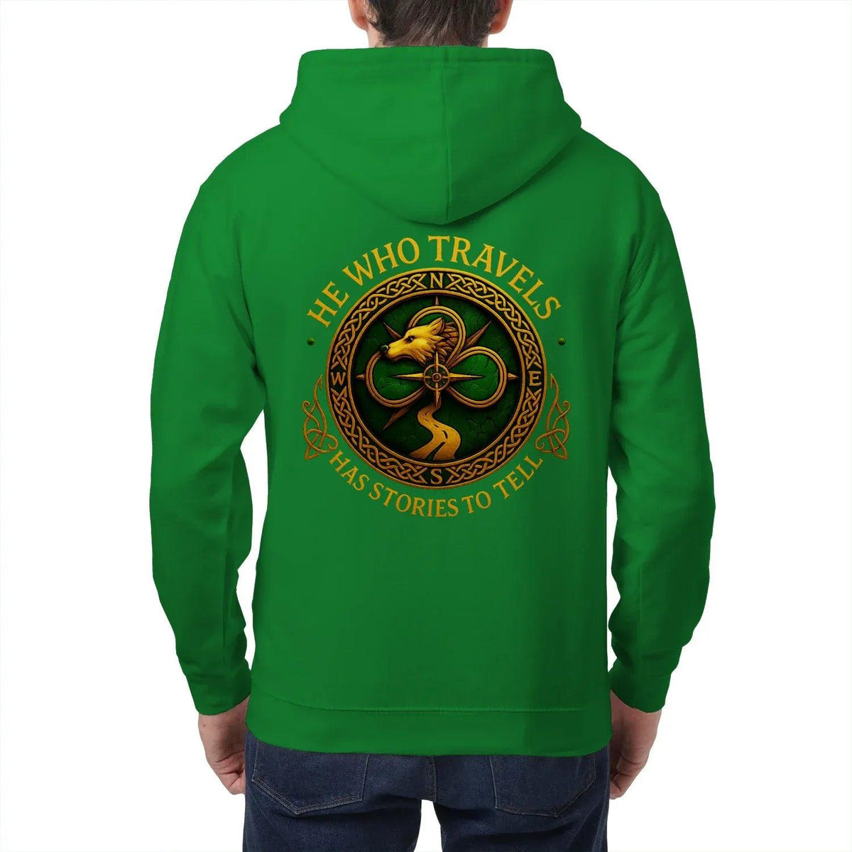 Celtic Wolf Zip Hoodie - He Who Travels Unisex Streetwear - Celtic Wolfwear