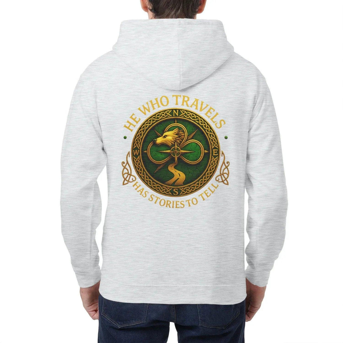 Celtic Wolf Zip Hoodie - He Who Travels Unisex Streetwear - Celtic Wolfwear