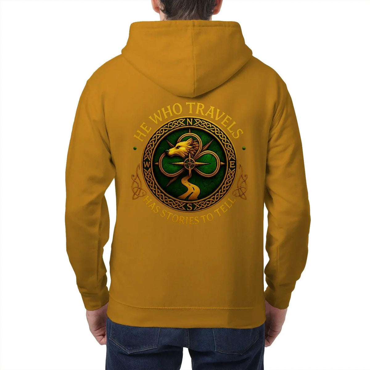 Celtic Wolf Zip Hoodie - He Who Travels Unisex Streetwear - Celtic Wolfwear