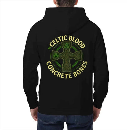 Celtic Zip Hoodie - Blood Concrete Bones Design, Unisex - Celtic Wolfwear