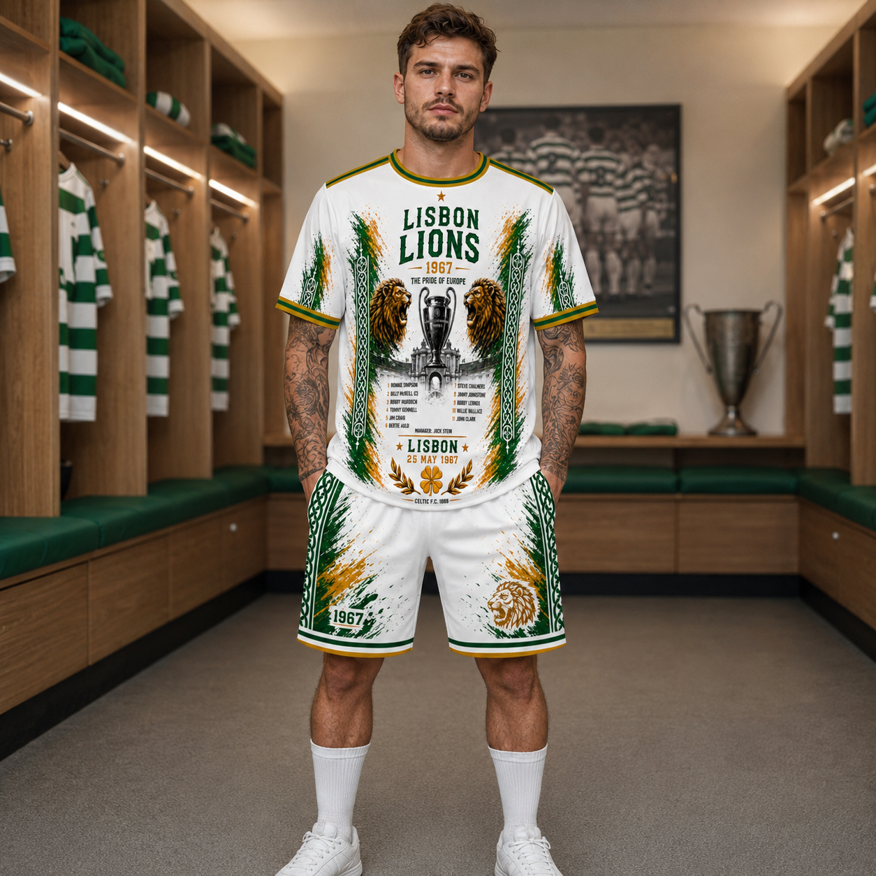 Retro Green White Soccer Jersey & Shorts Set - Lisbon Lions Inspired Football Kit