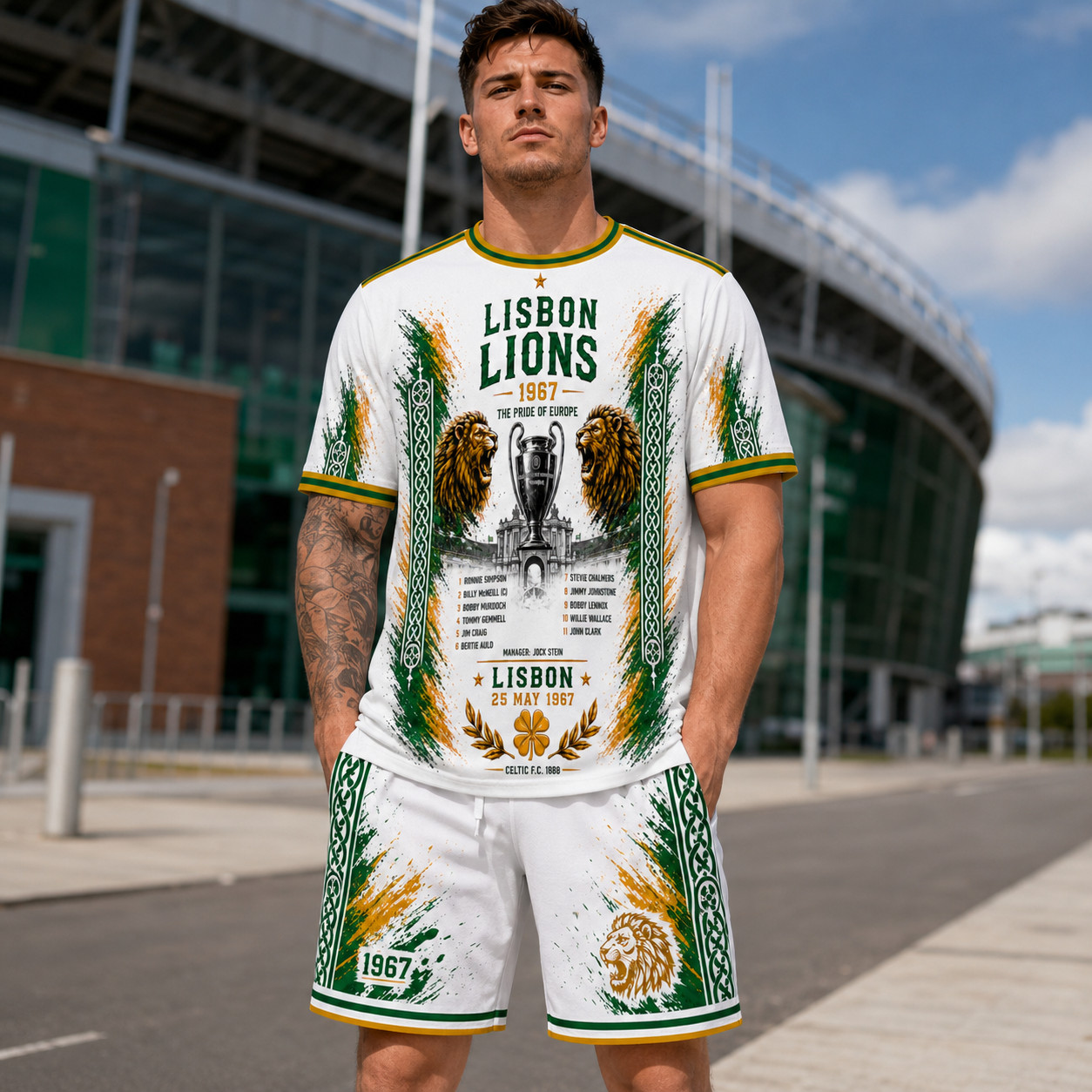 Retro Green White Soccer Jersey & Shorts Set - Lisbon Lions Inspired Football Kit