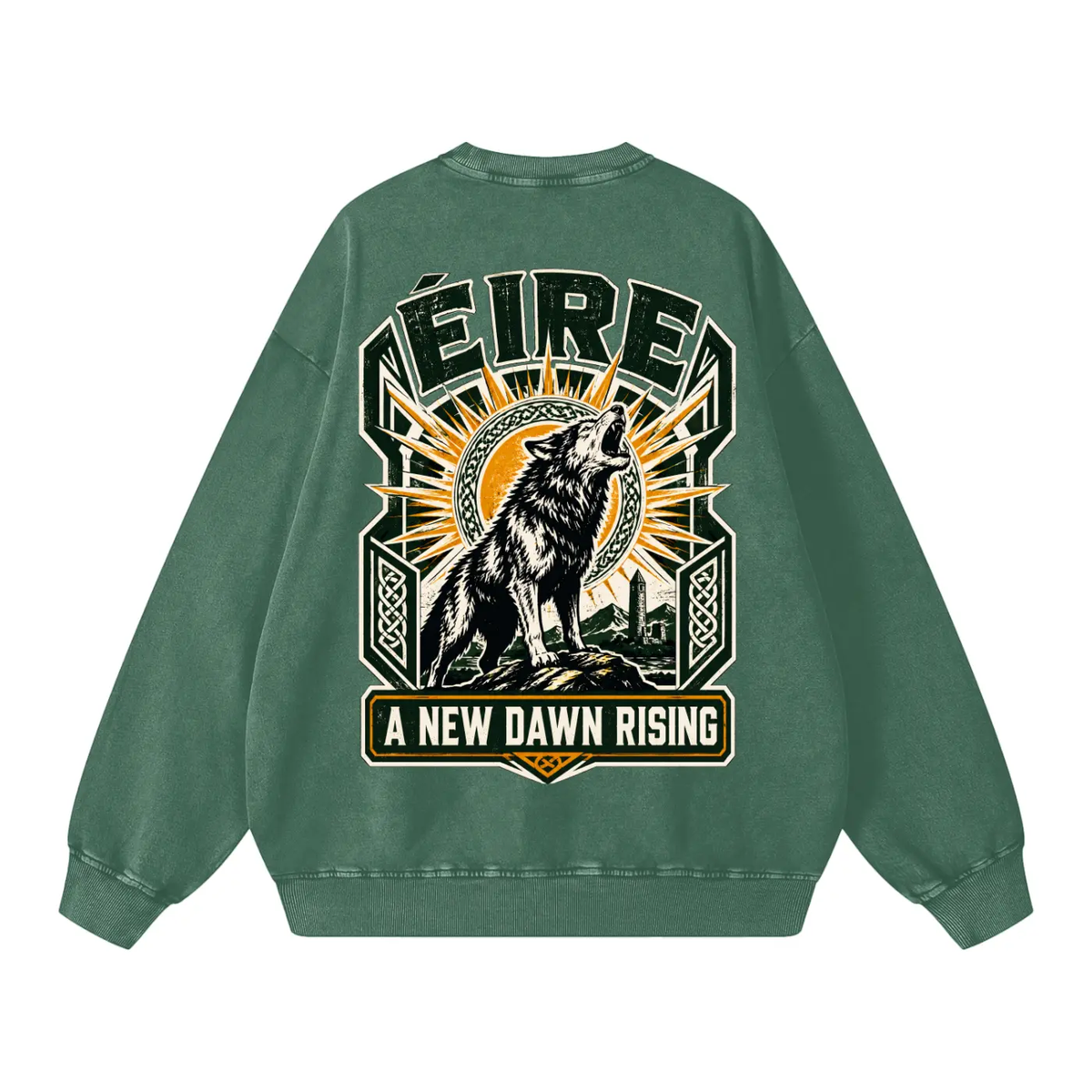 EIRE: A New Dawn Rising – Premium Snow Washed Oversized Sweatshirt - Celtic Wolfwear