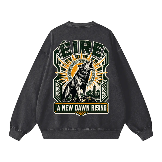 EIRE: A New Dawn Rising – Premium Snow Washed Oversized Sweatshirt - Celtic Wolfwear