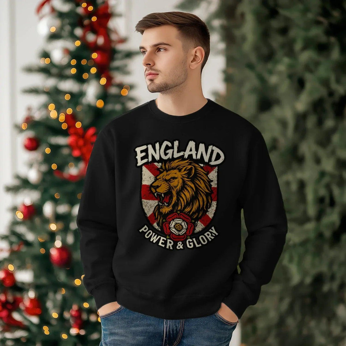 England Power & Glory Shield Sweatshirt – Unisex Crewneck - Celtic Wolfwear