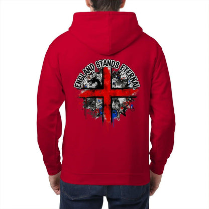 England Stands Eternal Zip Hoodie – Red Cross Shield - Celtic Wolfwear