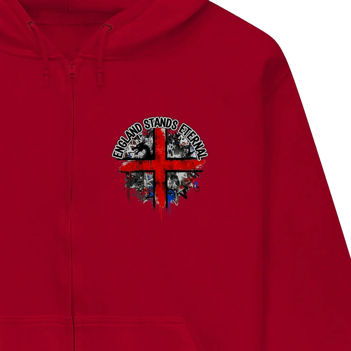 England Stands Eternal Zip Hoodie – Red Cross Shield - Celtic Wolfwear
