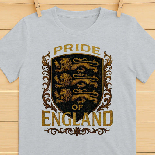 English Lion T-Shirt - Heraldic Lions Shield Tee Unisex - Celtic Wolfwear