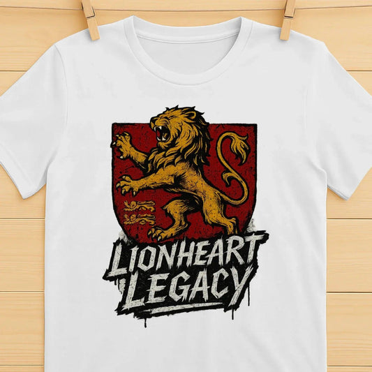 English Lion T-Shirt - Heraldic Tee Heritage Streetwear - Celtic Wolfwear