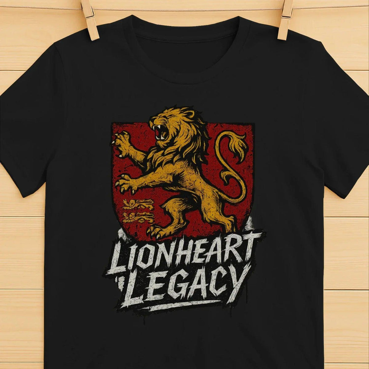 English Lion T-Shirt - Heraldic Tee Heritage Streetwear - Celtic Wolfwear