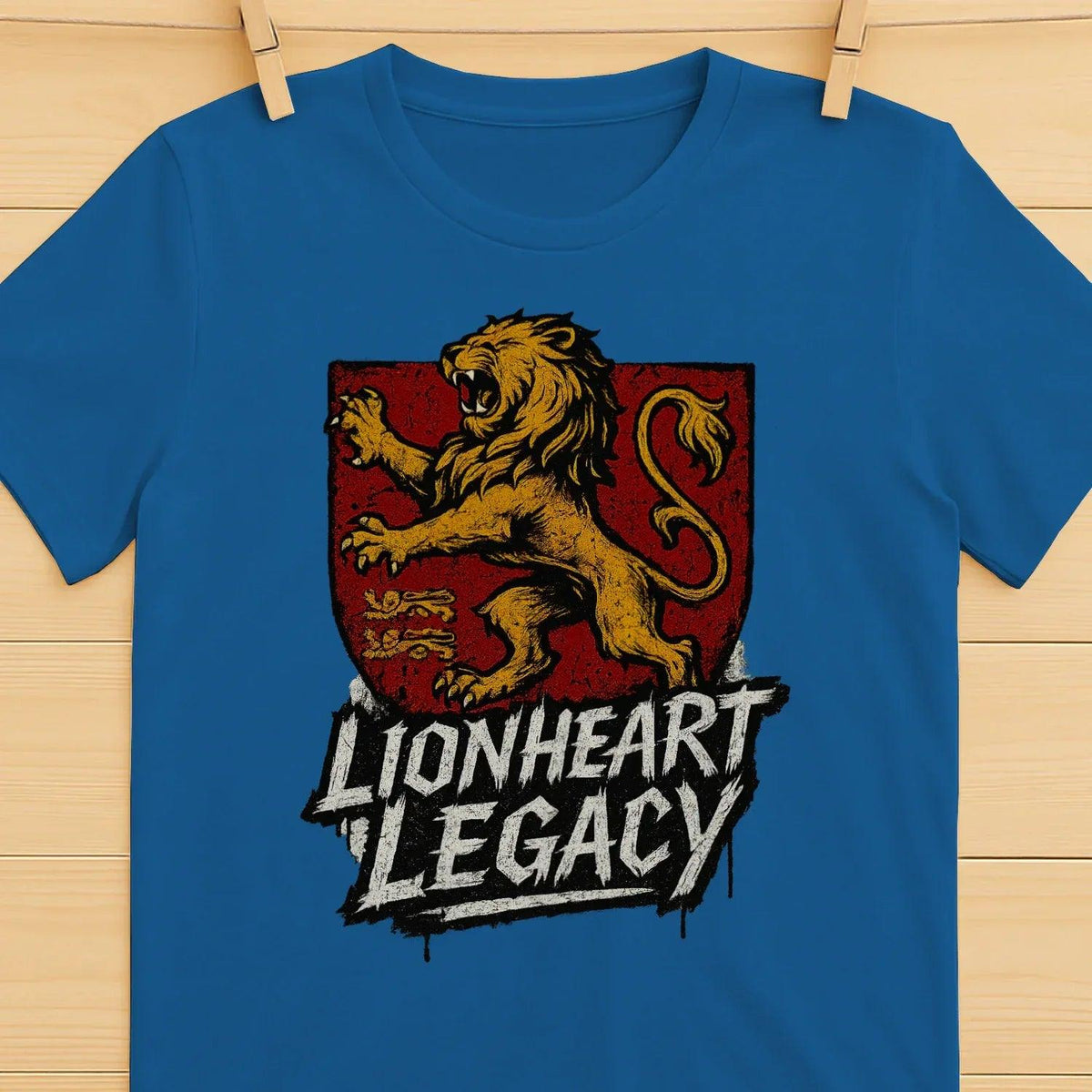 English Lion T-Shirt - Heraldic Tee Heritage Streetwear - Celtic Wolfwear