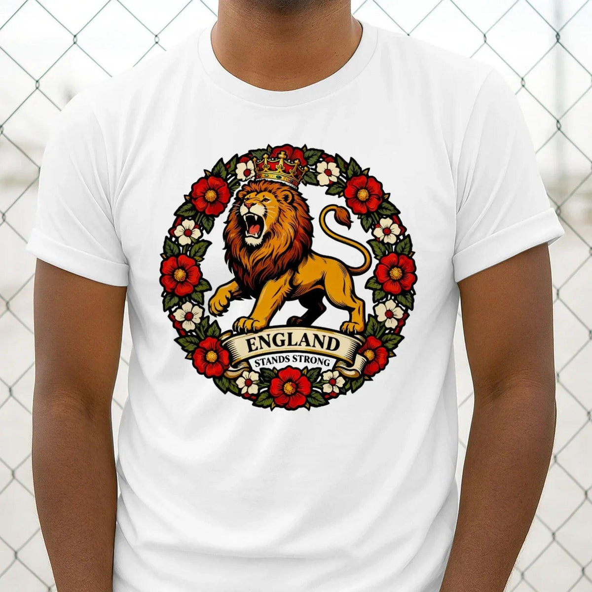 English Lion T-Shirt - Rampant Wreath Crew Tee, Unisex - Celtic Wolfwear