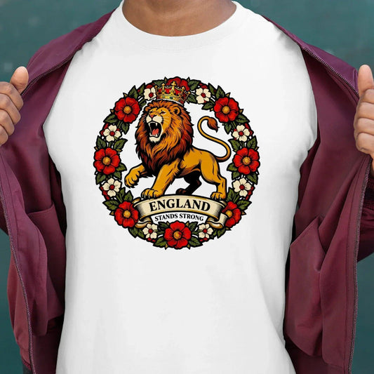 English Lion T-Shirt - Rampant Wreath Crew Tee, Unisex - Celtic Wolfwear