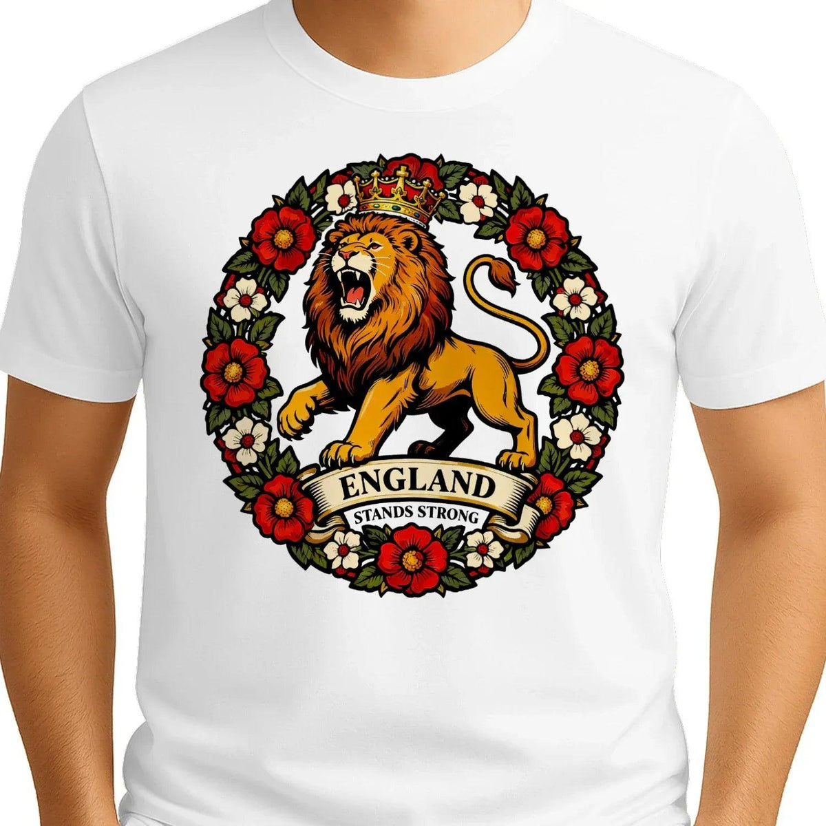 English Lion T-Shirt - Rampant Wreath Crew Tee, Unisex - Celtic Wolfwear