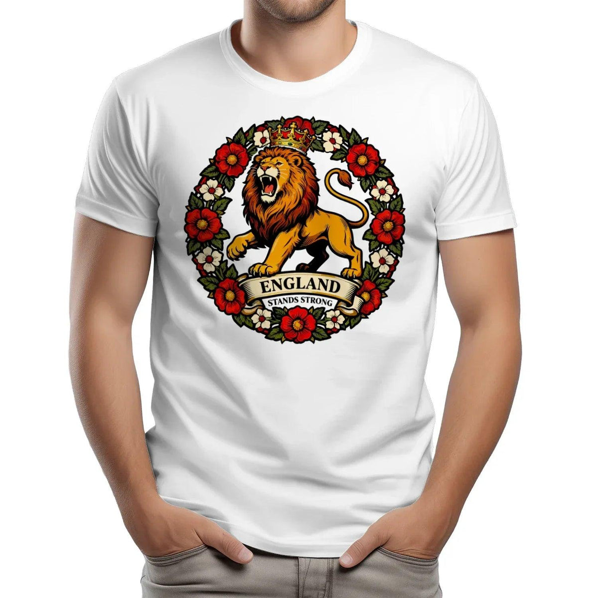 English Lion T-Shirt - Rampant Wreath Crew Tee, Unisex - Celtic Wolfwear