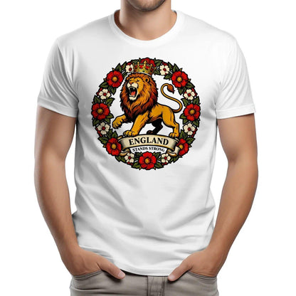 English Lion T-Shirt - Rampant Wreath Crew Tee, Unisex - Celtic Wolfwear