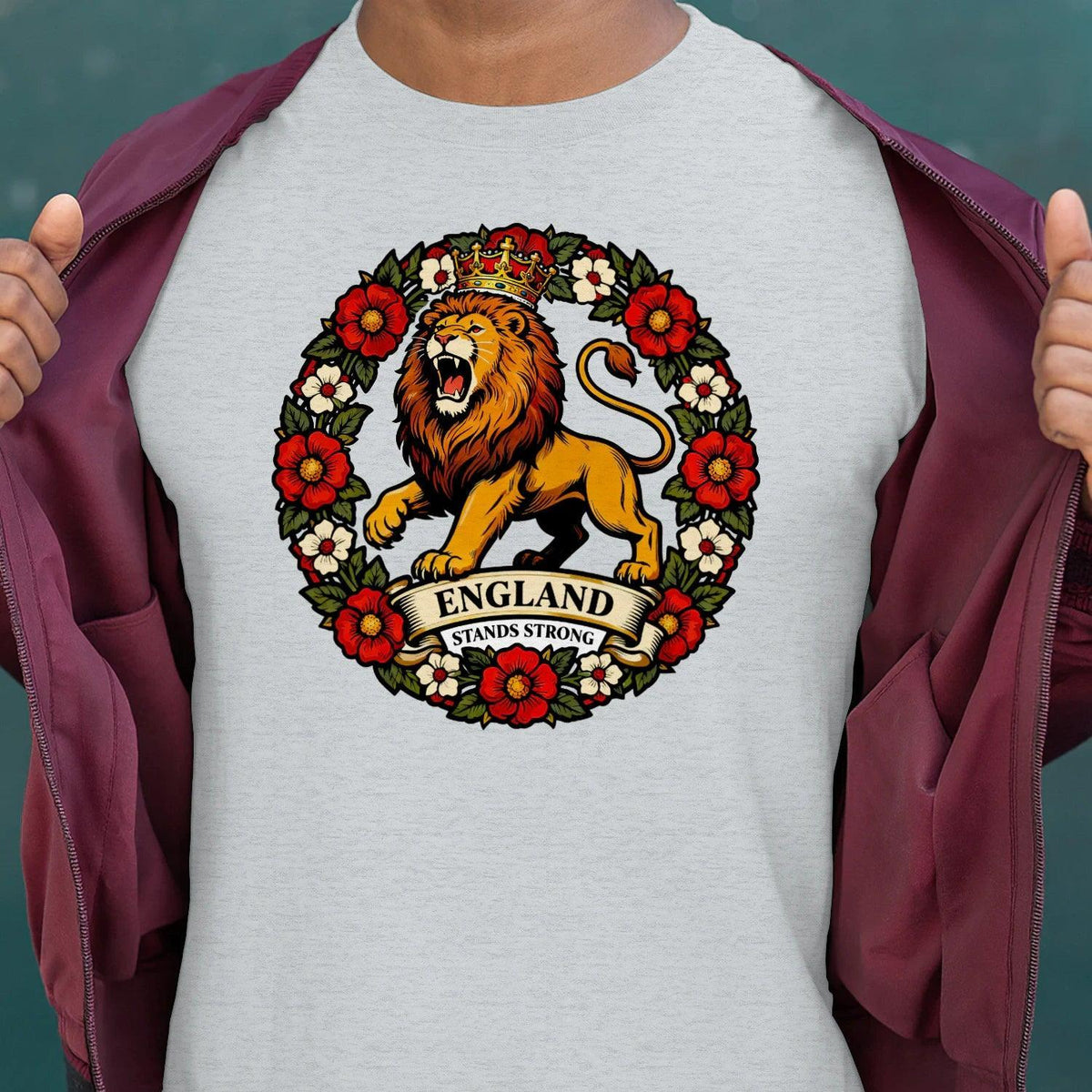 English Lion T-Shirt - Rampant Wreath Crew Tee, Unisex - Celtic Wolfwear