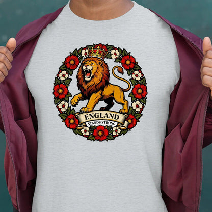 English Lion T-Shirt - Rampant Wreath Crew Tee, Unisex - Celtic Wolfwear