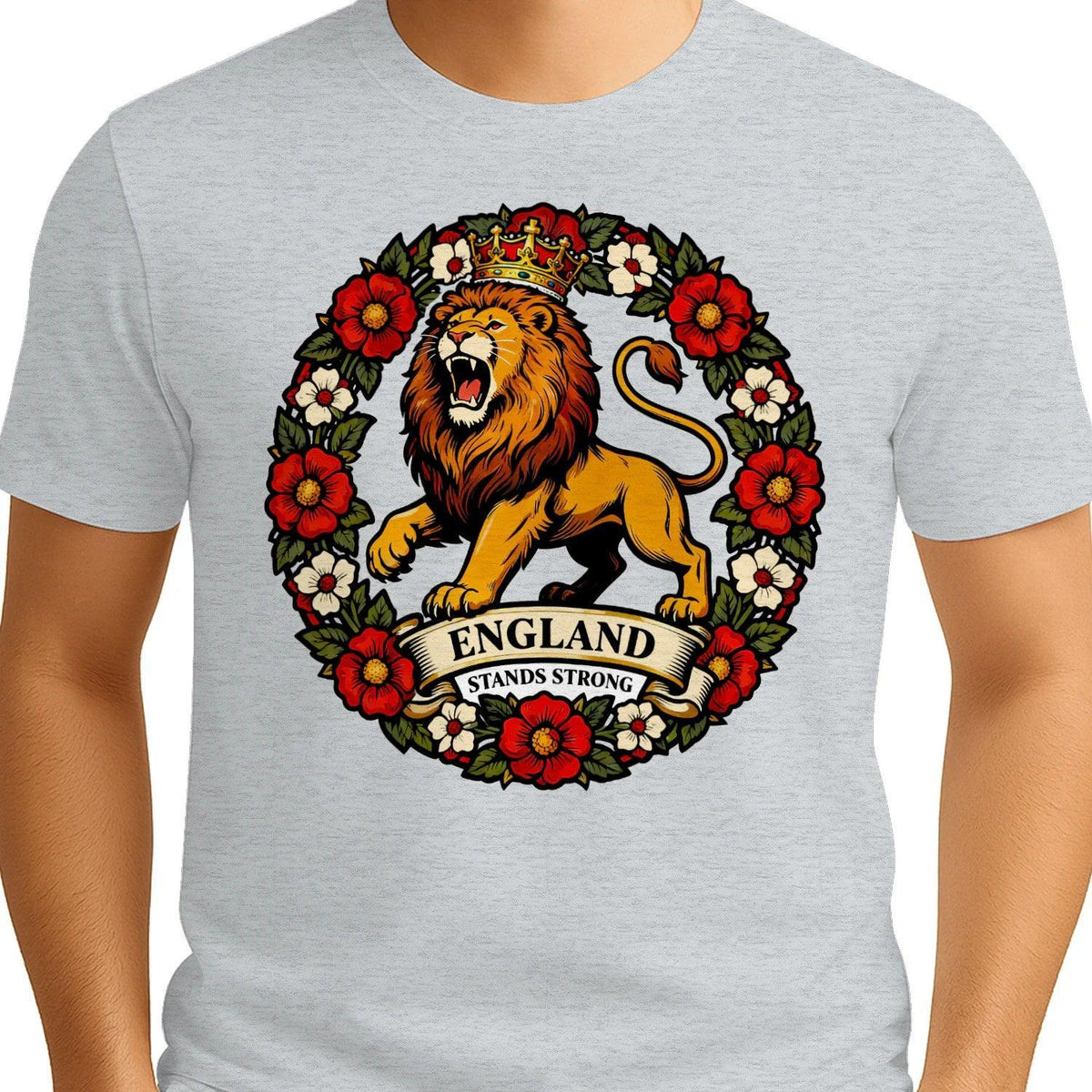 English Lion T-Shirt - Rampant Wreath Crew Tee, Unisex - Celtic Wolfwear