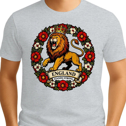 English Lion T-Shirt - Rampant Wreath Crew Tee, Unisex - Celtic Wolfwear