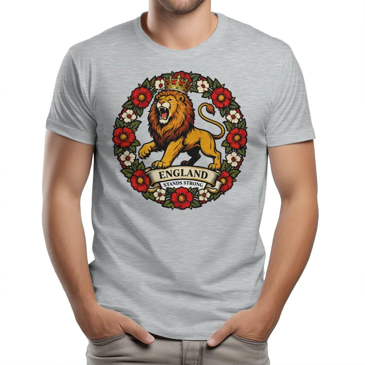 English Lion T-Shirt - Rampant Wreath Crew Tee, Unisex - Celtic Wolfwear