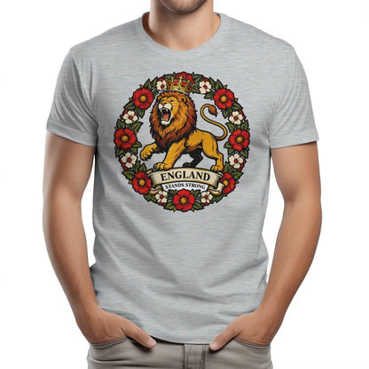 English Lion T-Shirt - Rampant Wreath Crew Tee, Unisex - Celtic Wolfwear