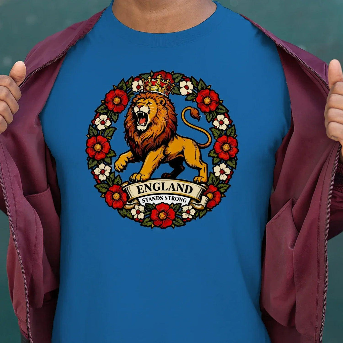 English Lion T-Shirt - Rampant Wreath Crew Tee, Unisex - Celtic Wolfwear