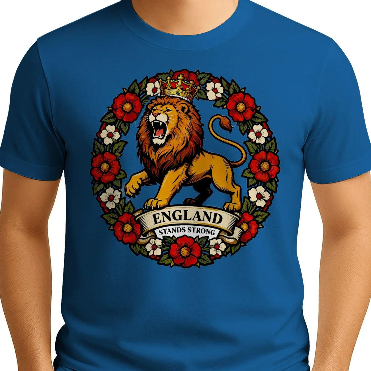 English Lion T-Shirt - Rampant Wreath Crew Tee, Unisex - Celtic Wolfwear