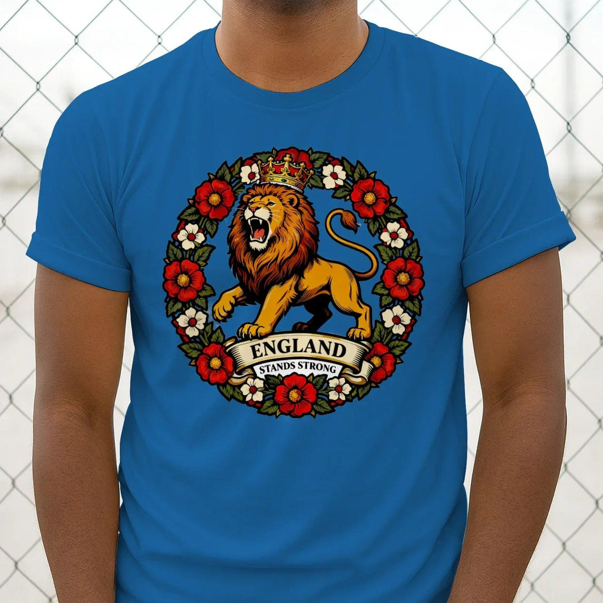 English Lion T-Shirt - Rampant Wreath Crew Tee, Unisex - Celtic Wolfwear