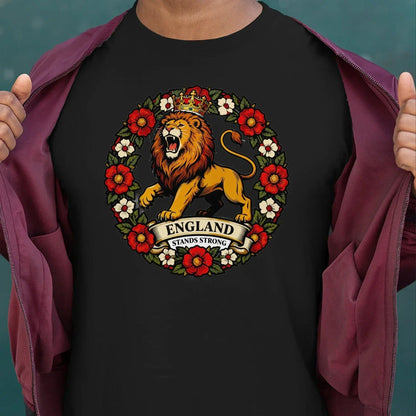 English Lion T-Shirt - Rampant Wreath Crew Tee, Unisex - Celtic Wolfwear