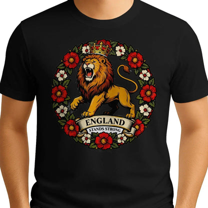 English Lion T-Shirt - Rampant Wreath Crew Tee, Unisex - Celtic Wolfwear
