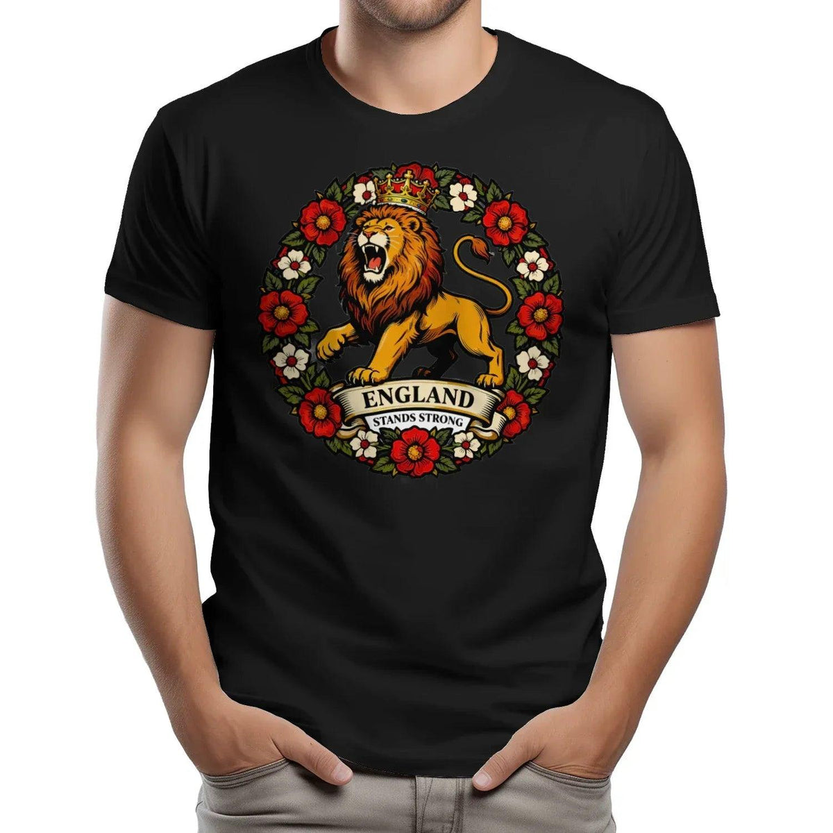 English Lion T-Shirt - Rampant Wreath Crew Tee, Unisex - Celtic Wolfwear