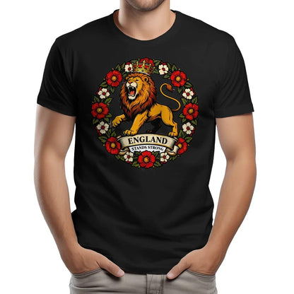 English Lion T-Shirt - Rampant Wreath Crew Tee, Unisex - Celtic Wolfwear